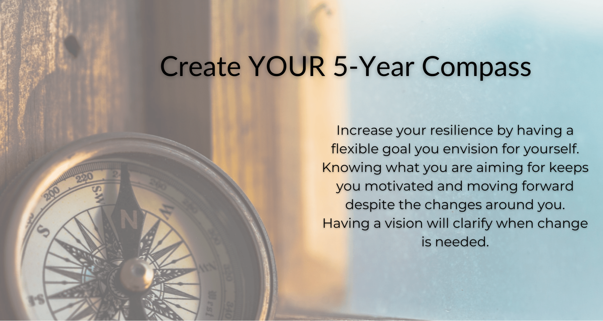Banner advertising upcoming course "Create your 5-year compass."